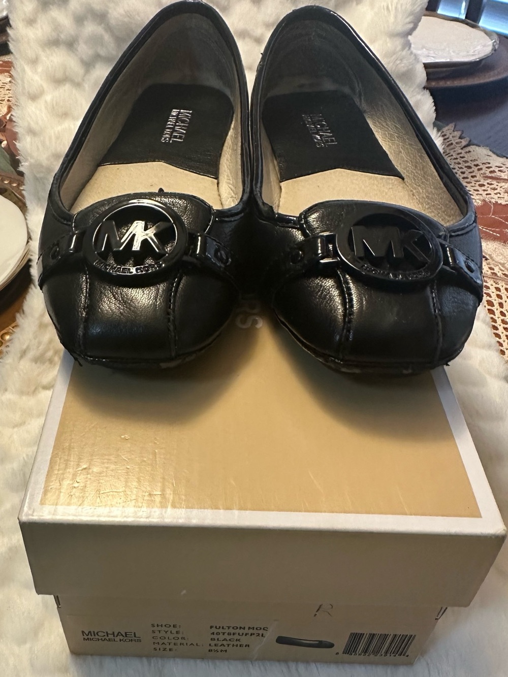 Michael Kors Black Leather MK Logo Ballet Flats